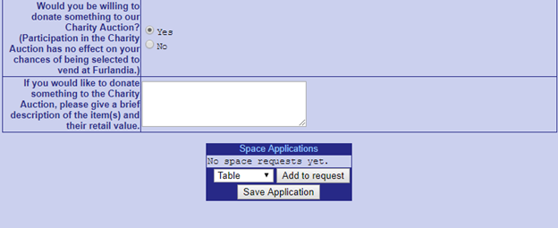 The bottom of the table application page, with focus on a box titled "Space Applications"
