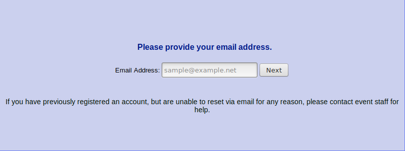 A screenshot of the page for creating a new account, which asks for the email address that you used to register for Furlandia.